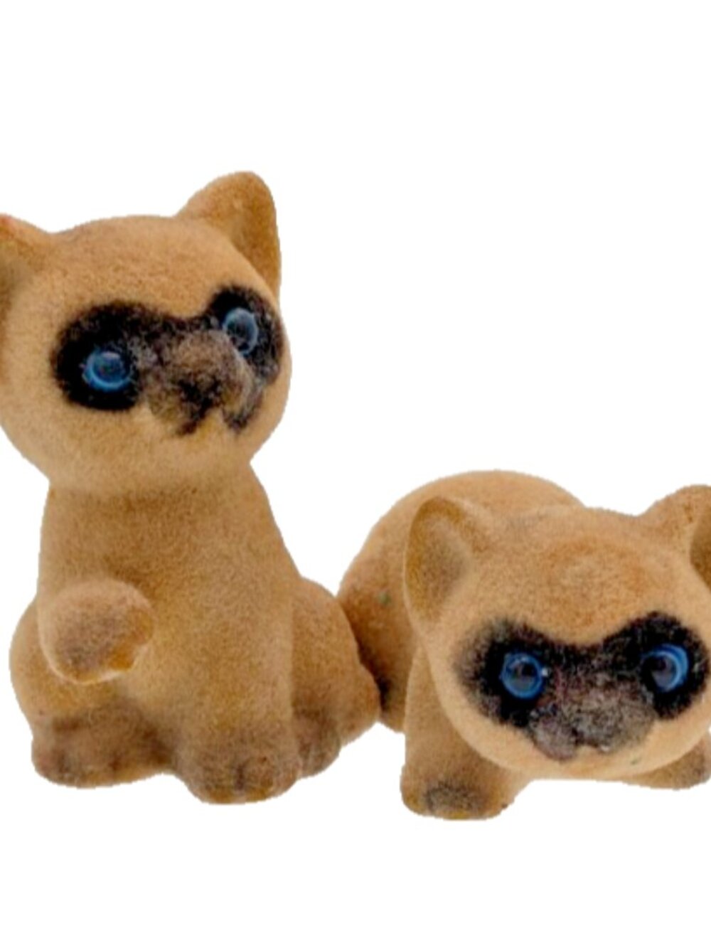2 Vintage Josef's Original Japan Siamese Cat Figurine Flocked Blue Eyes Japan